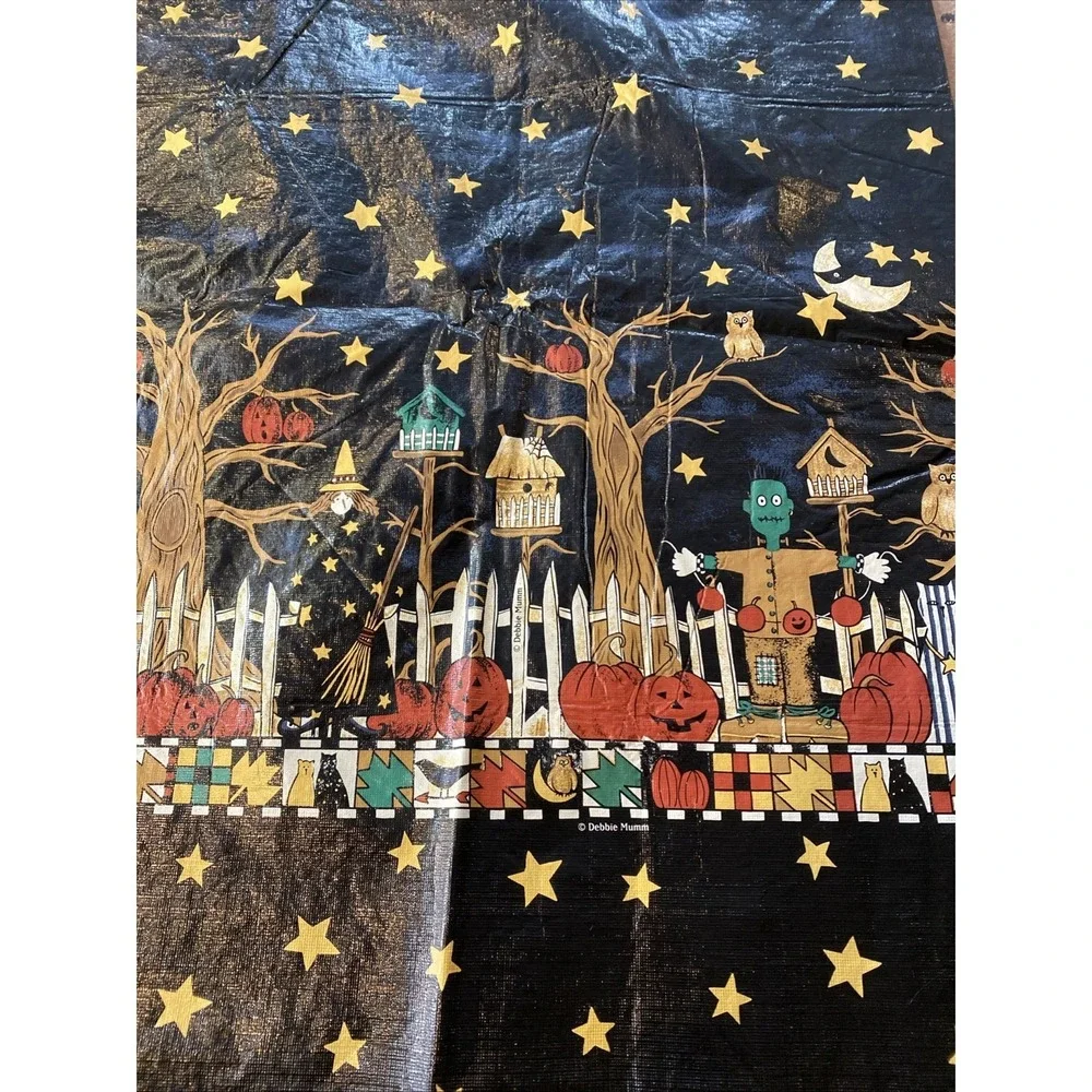 Vtg Halloween Party Vinyl Tablecloth Pumpkin Cat Owl Rectangle Oblong 58 X 80